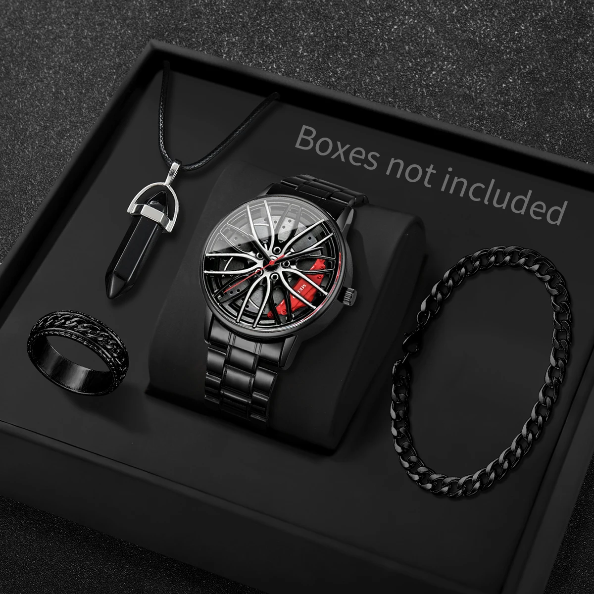 Mystery Jewelry Jar Watches - 4-teiliges Set Modische 3D-Autorad-Zifferblatt Herren Sportuhren