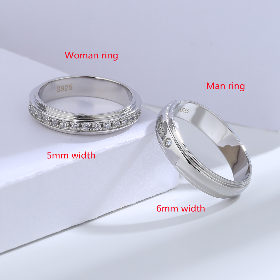 Couple Ring Set - Buyee Paarring-Sets aus 925er-Sterlingsilber, eleganter weißer