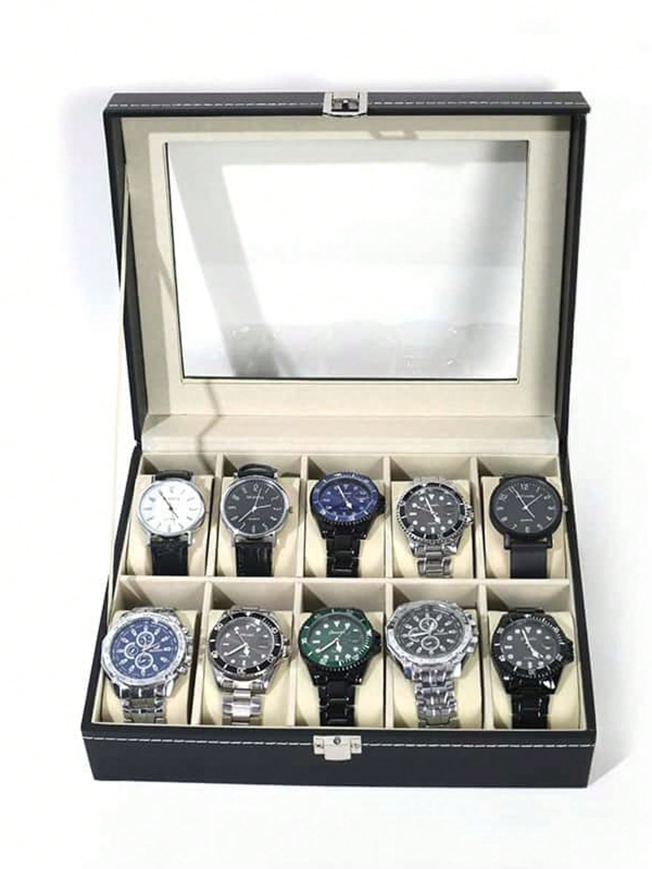 Mystery Jewelry Jar Watches - Leder-Uhrenbox mit Schloss, Große Uhren-Vitrine, Hochwertiger