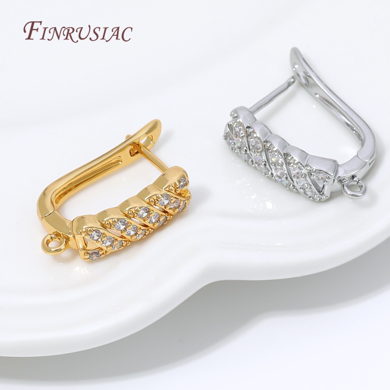 Gold Plated Ring - 18K vergoldeter Zirkonia-Huggie-Hoop-Ohrringverschluss mit Öse, Messing-Ohrringbasis
