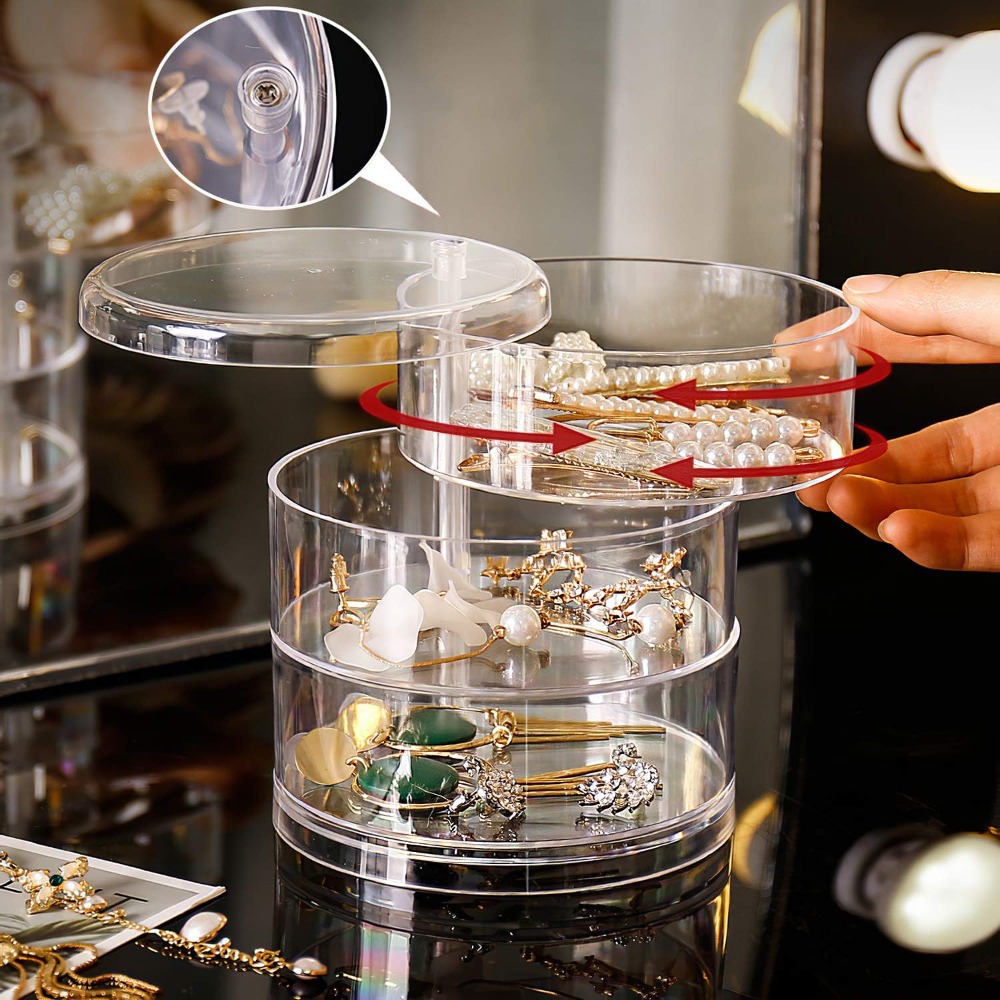 Shop Jewelry & Watches Near Me - 360° Drehbarer Schmuckorganizer Transparente Kunststoff-Aufbewahrungsbox Kompakter