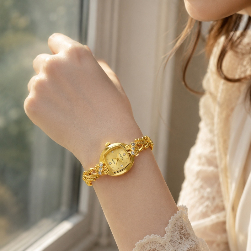 Jewelry Watches Brands - Modische Damen-Schmuckuhr Luxuriöse Goldene Strass-Zifferblatt Gedrehte