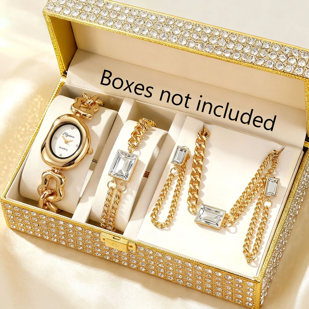 Mystery Jewelry Jar Watches - 5-teiliges Modisches Unregelmäßiges Damen-Quarzuhren-Schmuckset Elegantes Kettenarmband